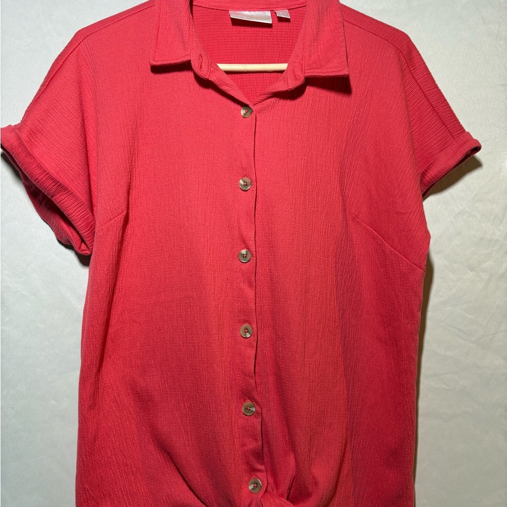 Belle by Kim Gravel Vibrant Pink-Coral Short Sleeve Blouse